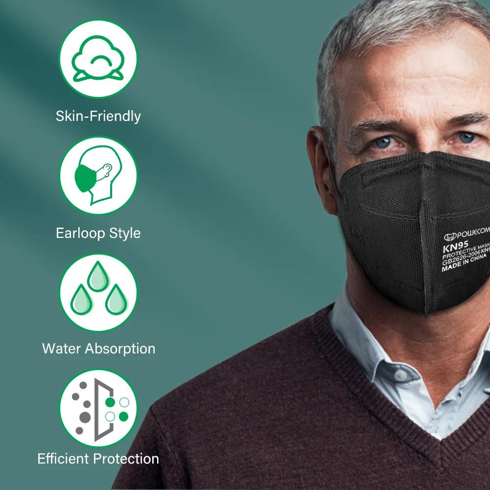 KN95 Mask Powecom Protective Reusable KN95 Face Masks Breathable and Safety Dust Black Mask 95% Filtration Mouth Muffle Cover