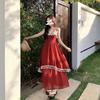 Holiday Wind Fringe Splicing Suspender Dress Women's Spring New Design Feeling Waist Gentle First Love Long Dress