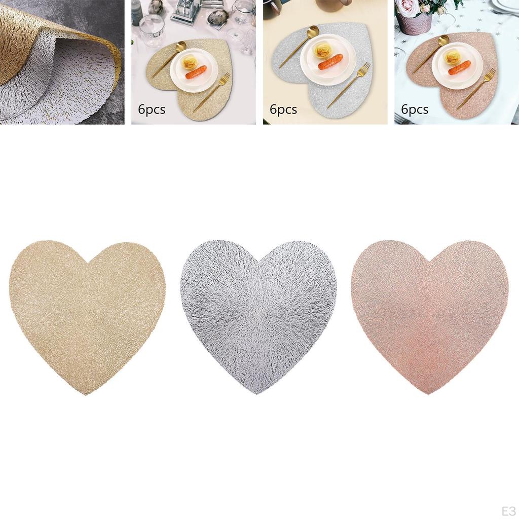 6 Pcs Heart Shaped Placemats Valentine's Day Non-Slip Decorative Placemat for Wedding Home