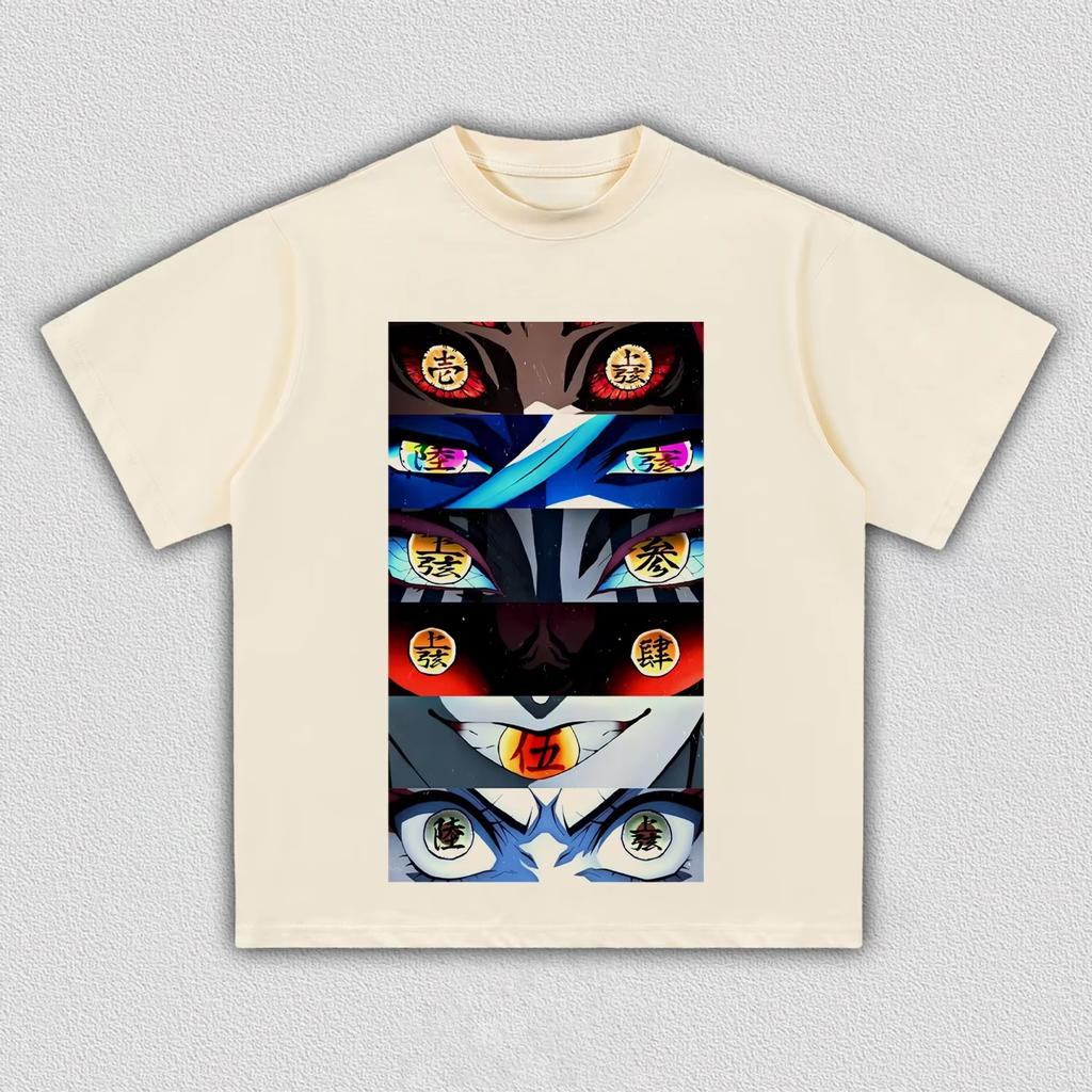 Unisex Demon Slayer Upper Rank Demons Eyes Collage Anime Graphic T-Shirt, Cool Comic Art Print Casual Streetwear T-shirts