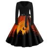Women's Vintage Halloween Print V-Neck Dress, Casual Party Outfit for Celebrations