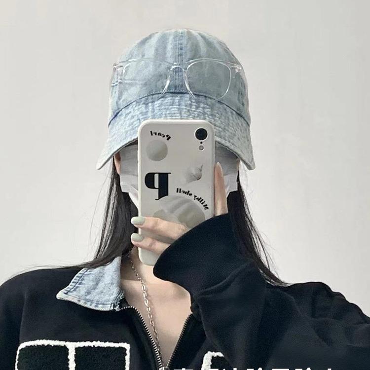 Denim bucket hat spring women's versatile plain basin hat face cover adjustable fashion duck tongue sun protection sun hat