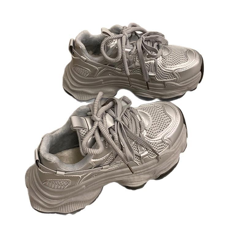 Fleece Explosive Muffin Thick-soled Dad Shoes Women's Small Men Increase In Height 2025 New Mesh Breathable Casual Sports Shoes