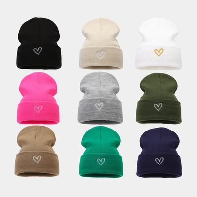 High Quality Large Version Thickened Love Embroidered Acrylic Knitted Hat Autumn and Winter Fashion Versatile Cold Hat Men and Women Pile Hat Tide