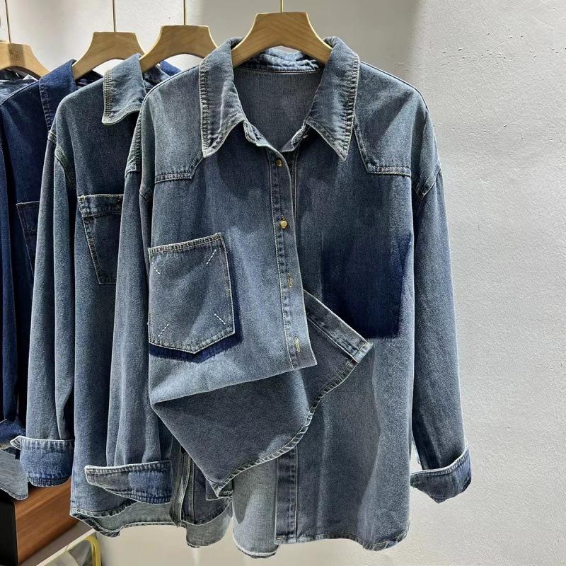 2024 Spring Women's Designer Denim Jacket: Hong Kong Korean Style, Casual Versatile Long Sleeve Layering Shirt