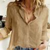 Plus Size Fashion Spring Autumn Women's Casual Blouse Cardigan Linen Long-sleeved Shirt Office Ladies