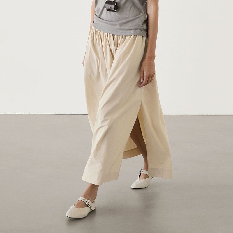 

MD Women s Clothing Casual Commute Style Minimalist Skirt Elastic Waist Long Flared Skirt 05255255906 Khaki L