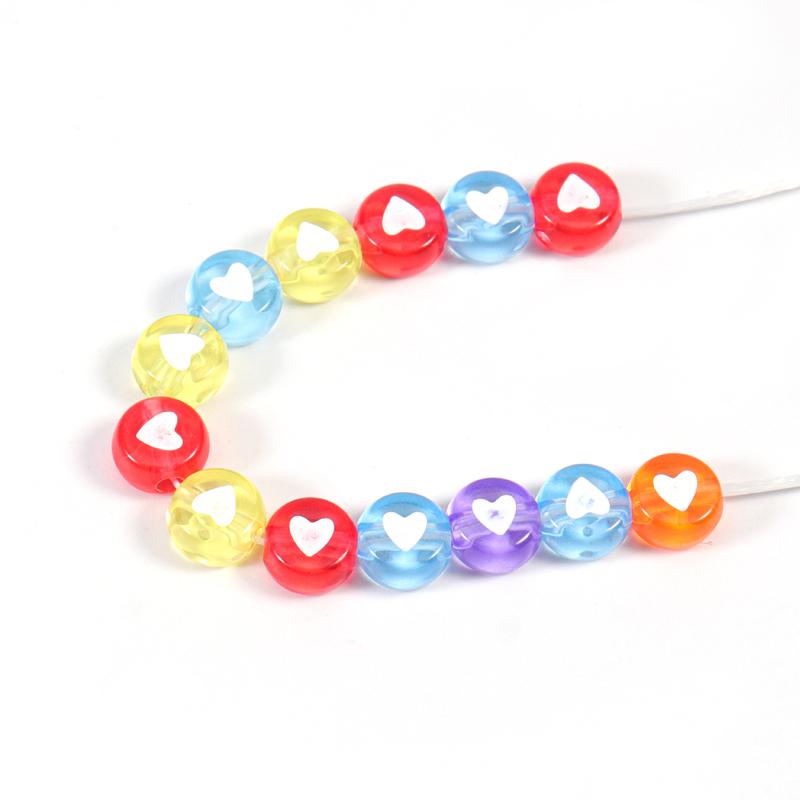 100pcs/Lot Acrylic Color Heart Beads Transparent Flat Round Loose Spacer Bead for Jewelry Making DIY Handmade Bracelet Supplies