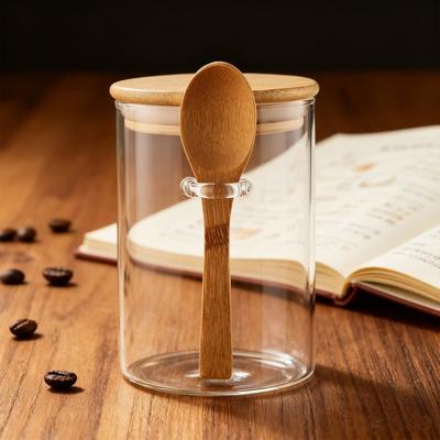 Barattolo Ermetico in Vetro Yousheng Trasparente con Cucchiaino Coperchio in Legno Barattolo per Conservazione Alimentare per Chicchi di Caffè Spezie Articoli da Cucina