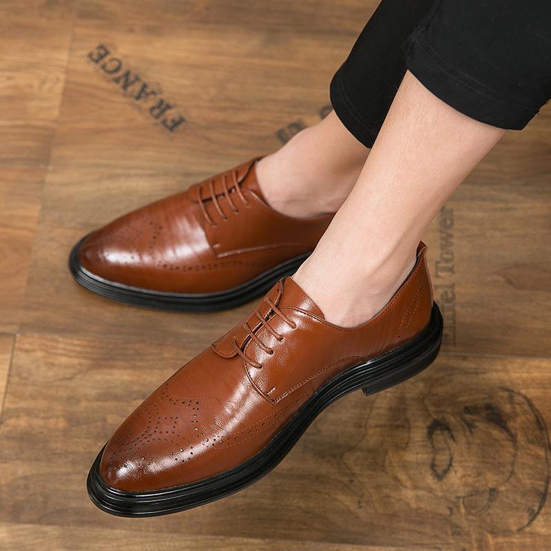 2025 new leather shoes men's business casual shoes men's Brock flower trend handsome leather shoes