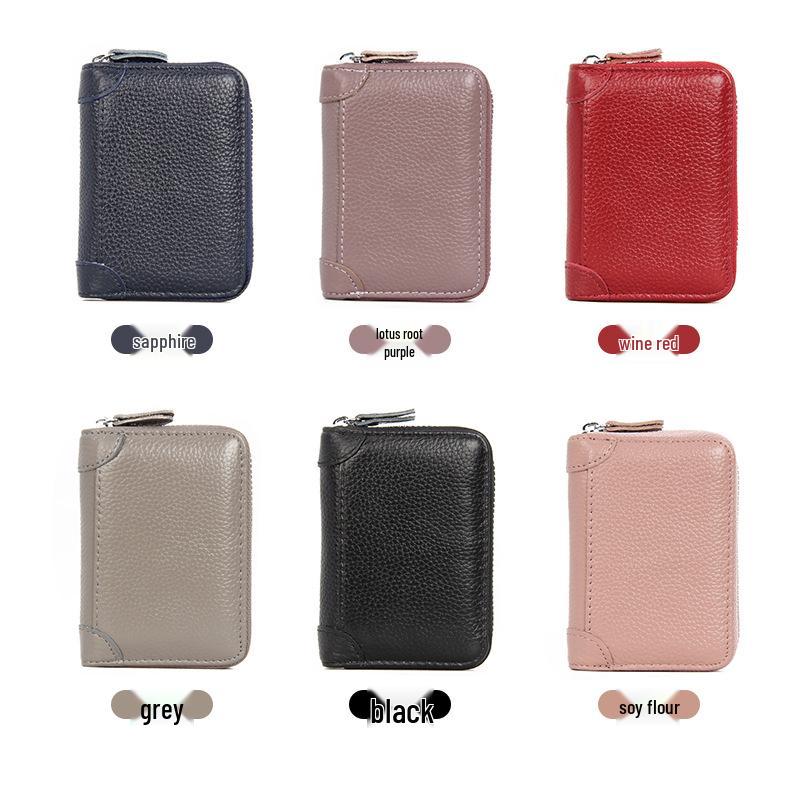 Women's RFID Multi-Slot Accordion Cowhide Card Holder with Anti-Theft Protection