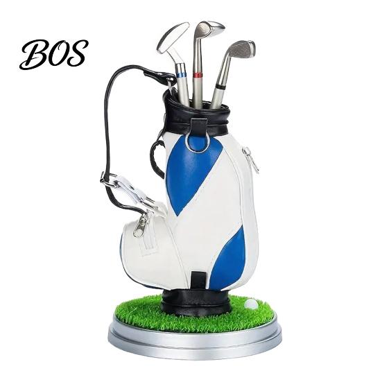 Men Office Decoration Golf Pen Holder Set, Mini Bag Desk Organizer with 3 Putter Club Pens, Novelty Decor for Men, Business Gift