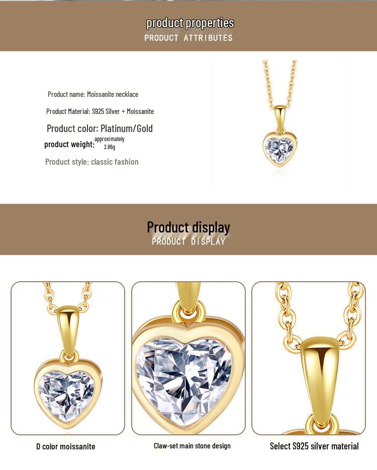 S925 Silver Heart Moissanite Necklace - Elegant Light Luxury Clavicle Accessory for Women