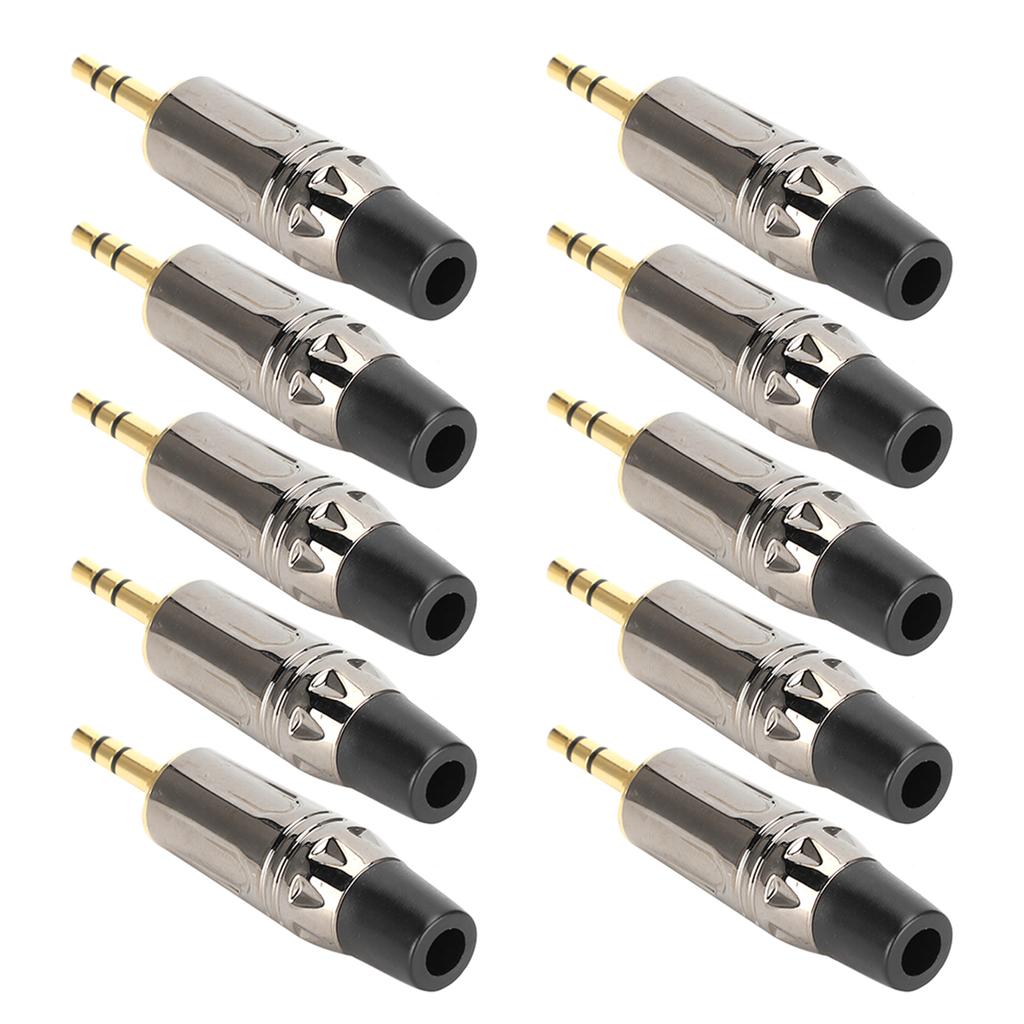 10Pcs Zinc Alloy Gold Plating 3.5mm Stereophonic Welding Plug for Audio Earphone Cableblack tail