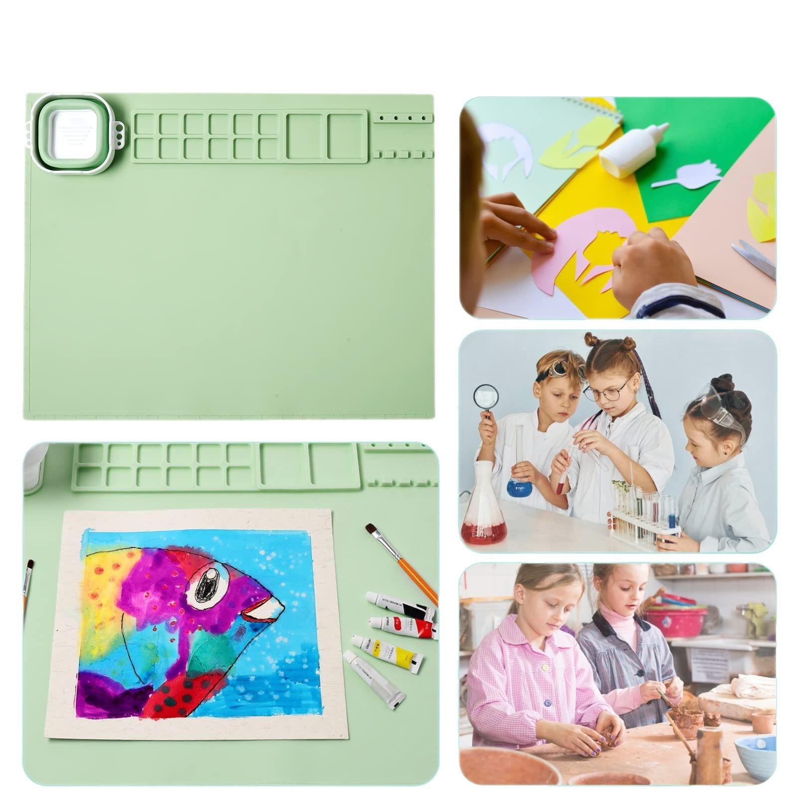 Silicone Drawing Mat with Cup, Kids Painting Pad, Washable Reusable Doodle Mat, Painting Tray for Toddlers one size зелёный