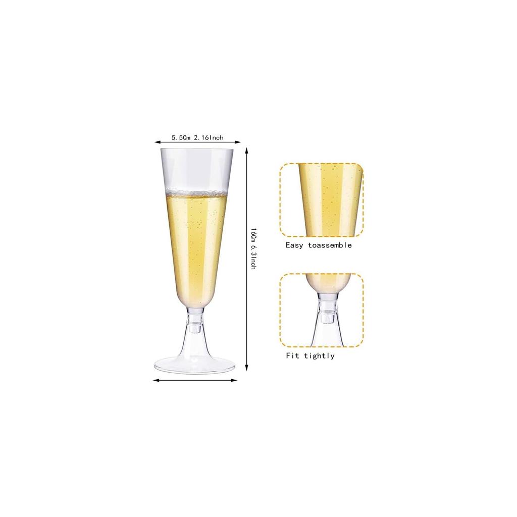 50 Pack White Plastic Champagne Glasses - 5.5 Oz Disposable Champagne Glasses For Weddings, Birthday Parties, Receptions