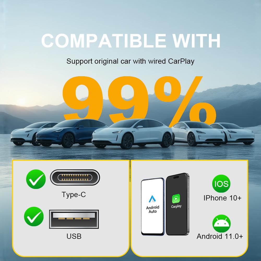Universal Wireless CarPlay Android Auto Dongle 2025 Edition Instant Plug&Play Box Bluetooth WiFi Connect OTA Firmware Updates