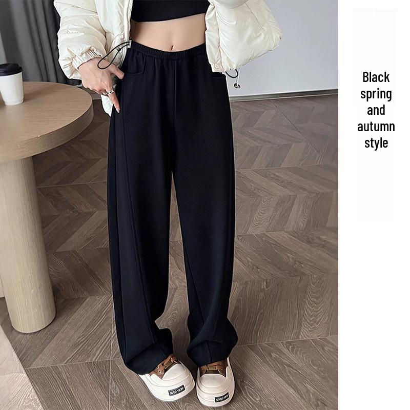 Maternity Velvet Woolen Wide-Leg Pants - Autumn/Winter Slimming Fit M
