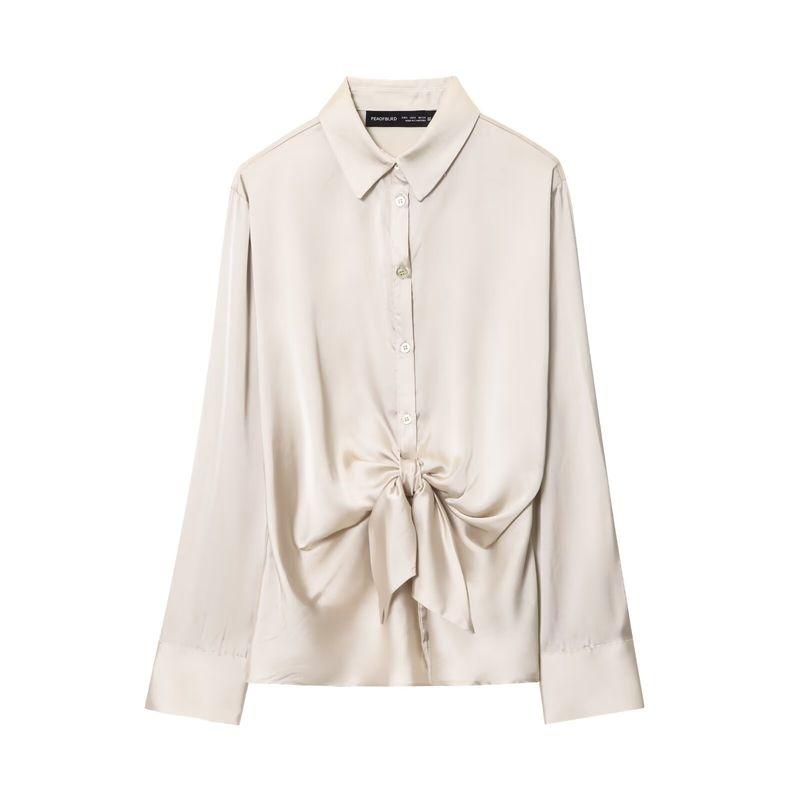 

Zbzr Spring New Women clothes Western Style Knot Silk Satin Texture Casual Long sleeve Shirts 8653335 307 Champagne L