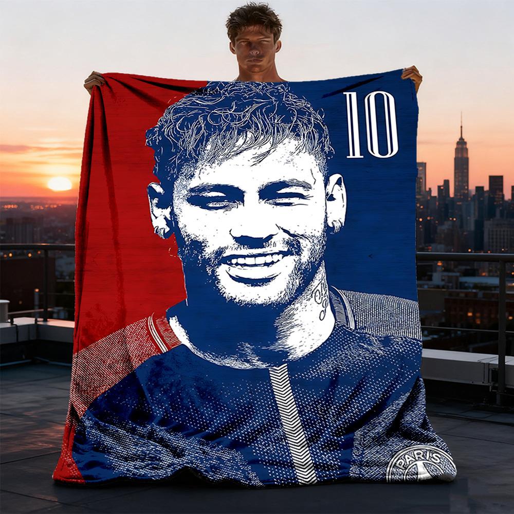 1pc Neymar Outdoor Flannel Blanket, Soft,