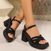Fashion Ladies Shoes on Sale 2024 High Quality Open Toe Women's Sandals Summer Slingbacks Solid Buckle Platform Chunky Heels Sandals