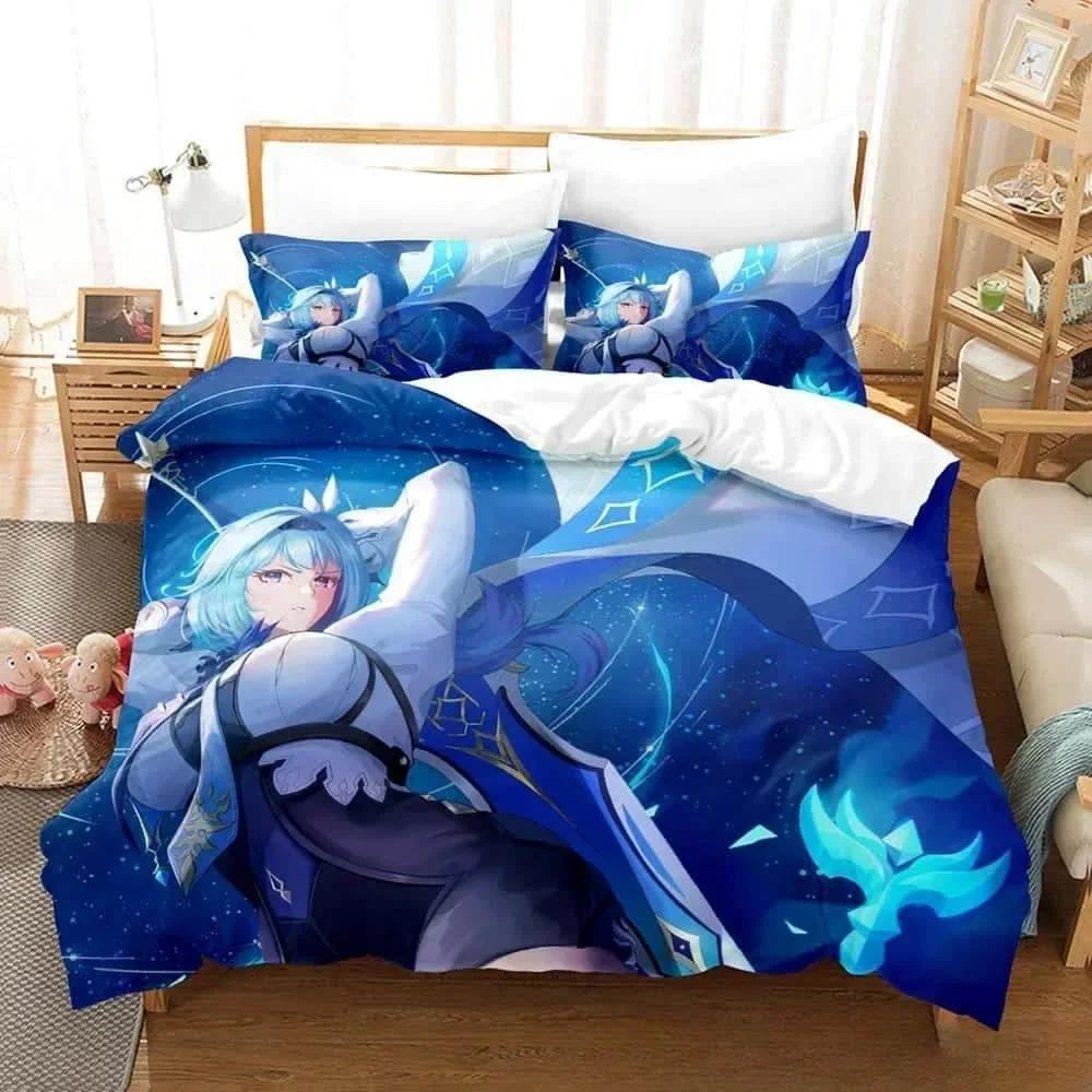 Kawaii Anime Genshin Impact Eula Lawrence Bedding Set Single Twin Full Queen King Size Bed Set Adult Kid Bedroom Duvetcover Sets