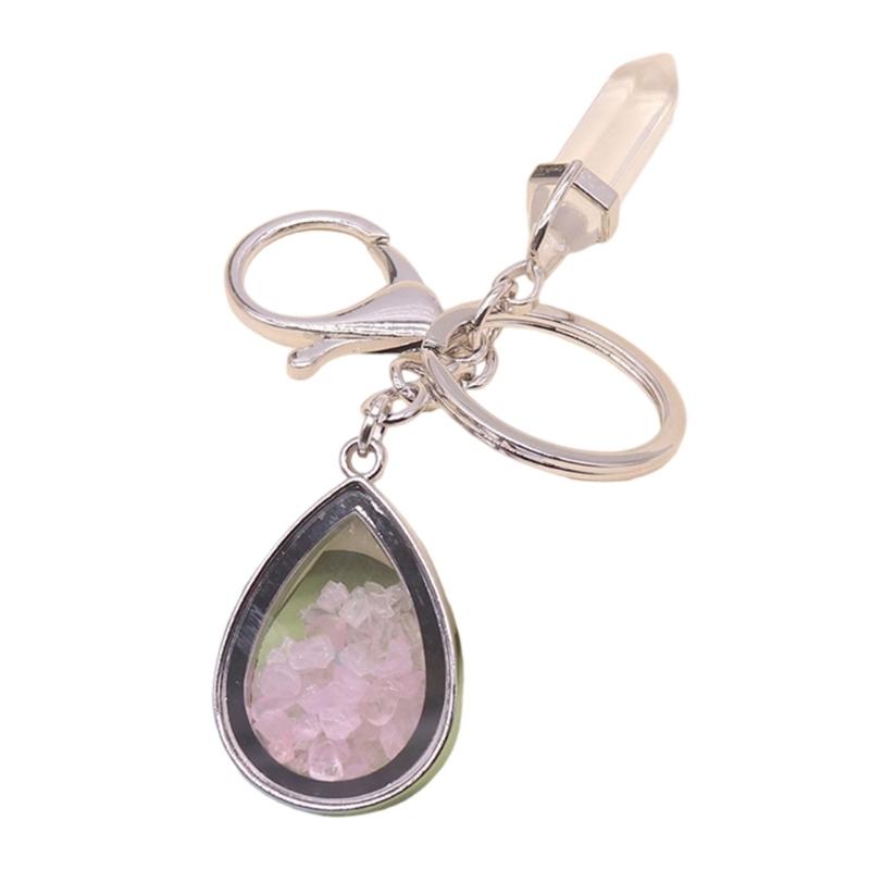 Natural Stone Crystals Teardrop Shape Photo Locket Keychain Featuring Diamonds Cut Designs for Sentimental Gifts