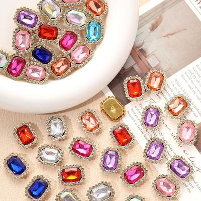 Sunflower Claw Drill Double Rectangular Diamond Buckle Flat Bottom Four Holes Sewn Clothing Accessories DIY Hand-sewn Drill Jewelry Accessories