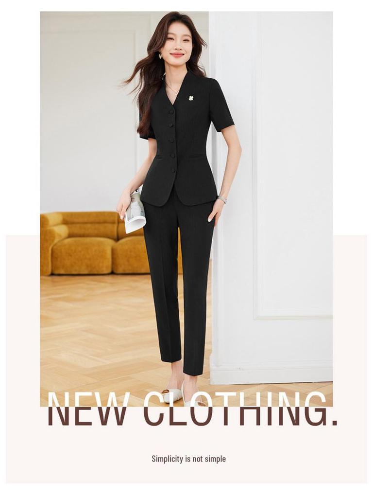 Women's Summer Short-Sleeved Suit Skirt Set - Professional Beautician and Salon Reception Workwear