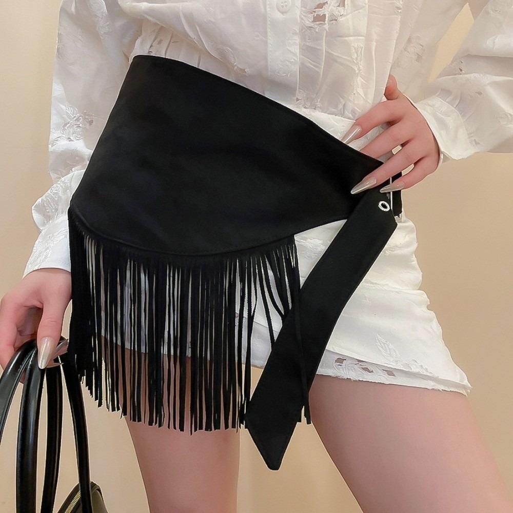 Triangle Tassel Waist Belt Solid Color Dress Belt Versatile Waist Cover for Women
