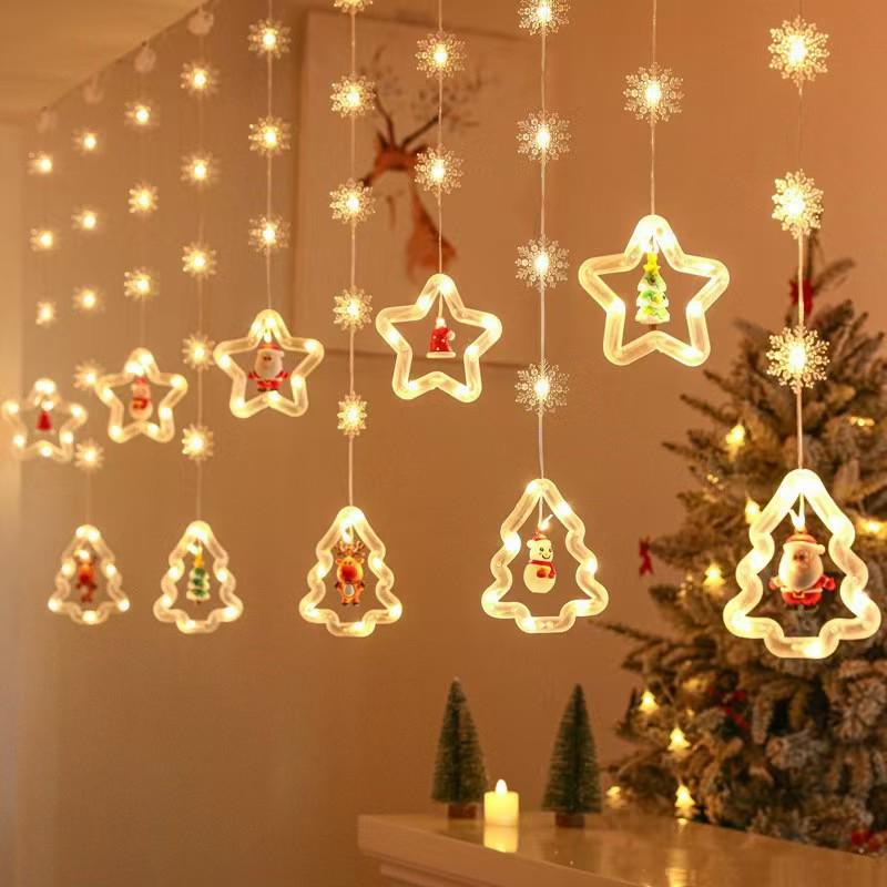 LED Star Curtain Lights: Christmas Pentagram String with Copper Wire & Icicle Design for Festive Atmosphere