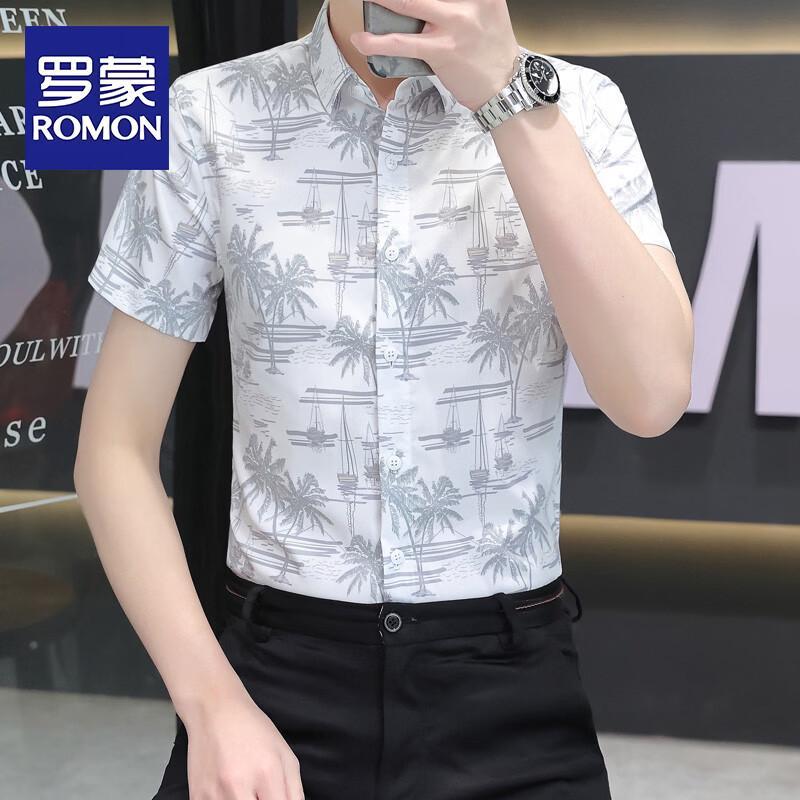 Romon Men s Summer Casual Short-Sleeve Shirt 2XL