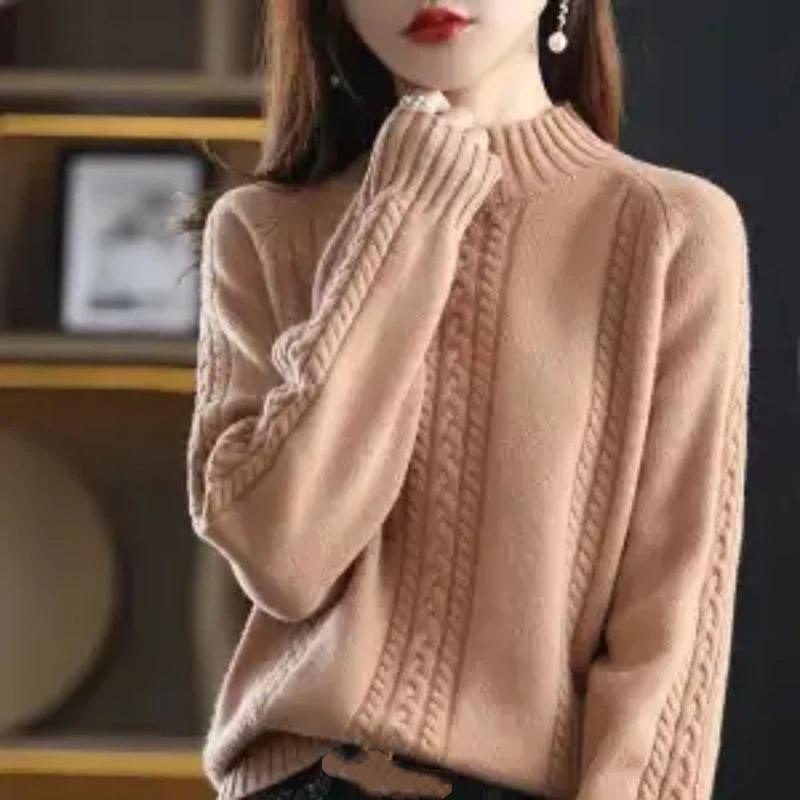Autumn Winter Half Turtleneck Sweater Women's Pullover Outer Wear New Twist Top Bottoming Casual Thick