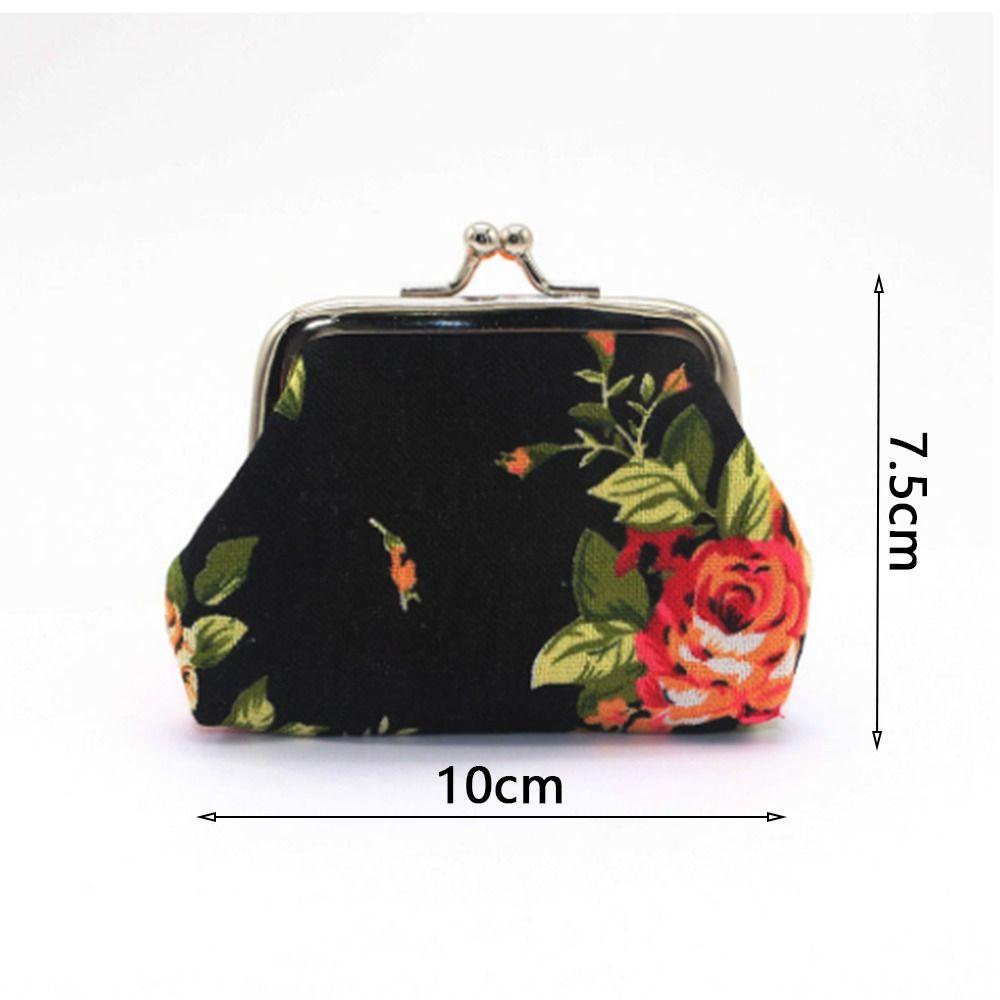 Portable Mini Coin Purse Canvas Rose Floral Print Clutch Wallet Metal Hasp Credit Card Holder for Women