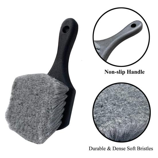 Car Wheel Cleaning Brush Short Handle Tire Rim Detail Brush for Vehicles Soft Triple Bristles Auto Cleaning Tools