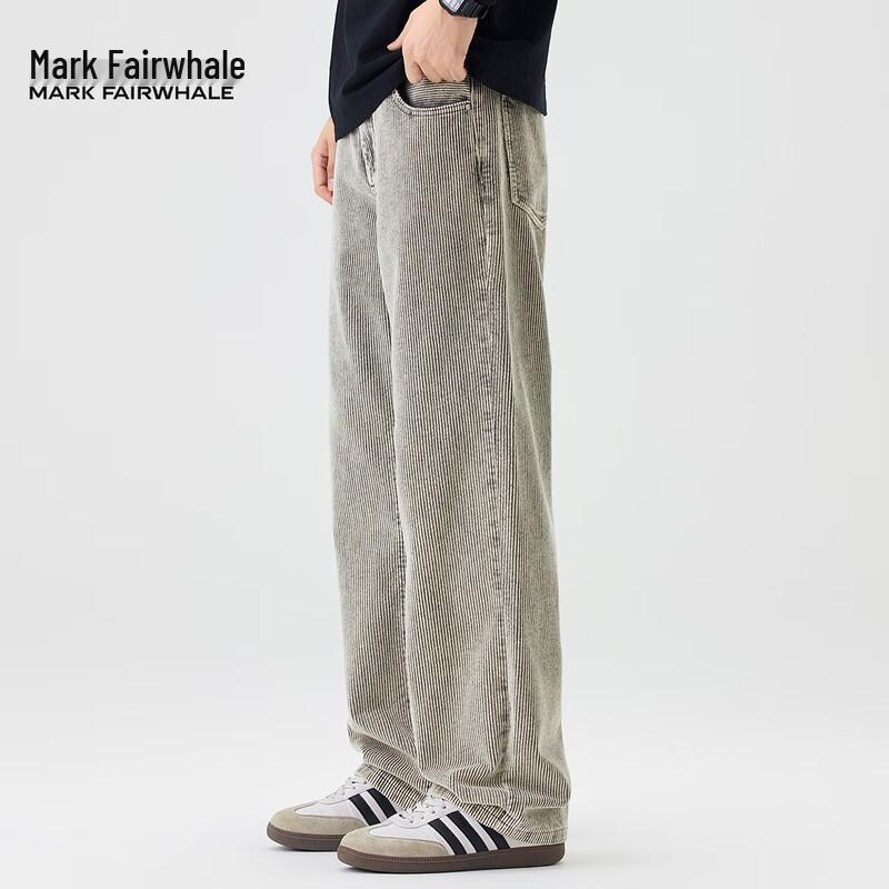 Mark Fairwhale Men's American Retro Loose Straight Leg Washed Denim Jeans