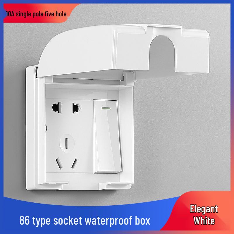 Type 86 Waterproof Five-Hole Socket with Switch, Splash-Proof Box for Bathroom and Outdoor Use