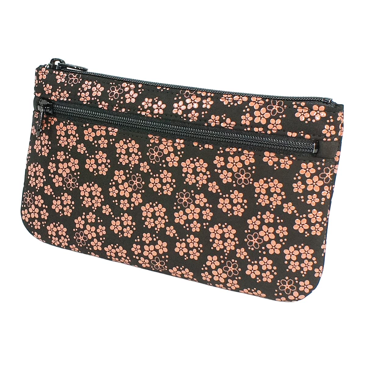 Inden 6 Black with Pink [Inden-ya] No. Pouch, Deerskin, Lacquer, Forget-Me-Not Pattern, 4407-51-181