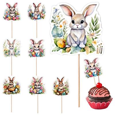 Easter Bunny Cupcake Toppers Happy Easter Bunnies Dessert Toppers Kids Birthday Party Cake Toppers Decoration Easter Supplies