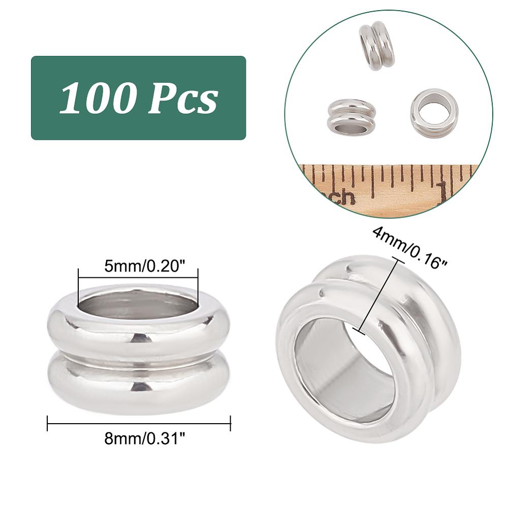 1box 304 Stainless Steel Beads Column Stainless Steel color 8x4mm Hole: 5mm 100pcs/box