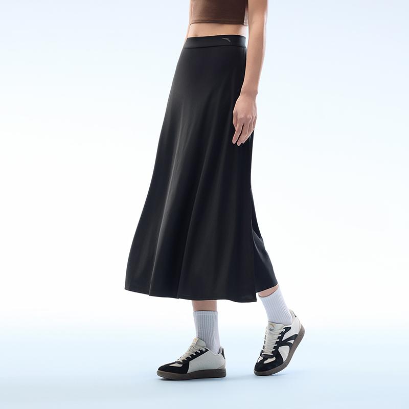 Anta Comfortable Simple Solid Color Mid Waist Casual Long Skirt Women skirts Black 962527203-2