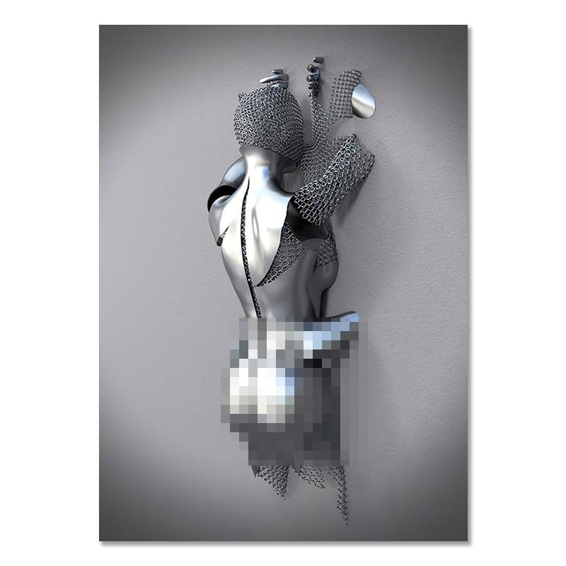Metal Figure Statue Canvas Painting Romantic Abstract Posters Prints Wall Art Pictures Modern Living Room Decorations for Home