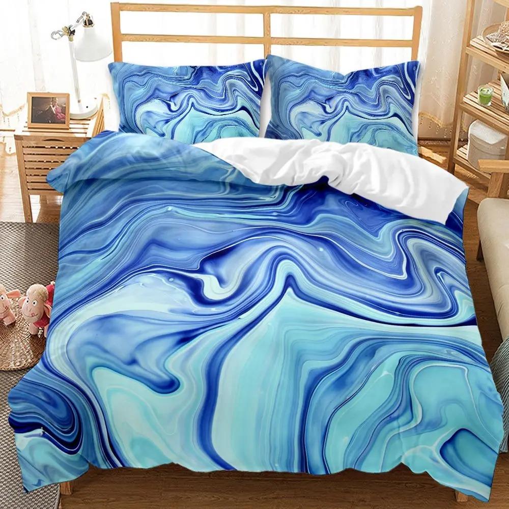 Marble Duvet Cover Set, Retro Style Paint Brush Colors In Marbling Texture Watercolor Artwork Soft Polyester Bedding Set