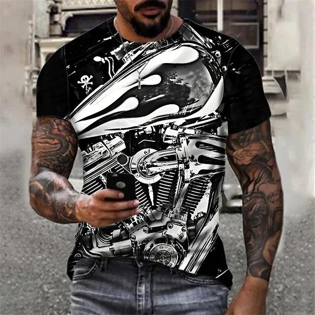 T-Shirts For Men 3D Prints Vintage Motorcycle Graph Casual Plus Size Short Sleeve Top Y2k Fashion Streetwear Men's Clothing Tees