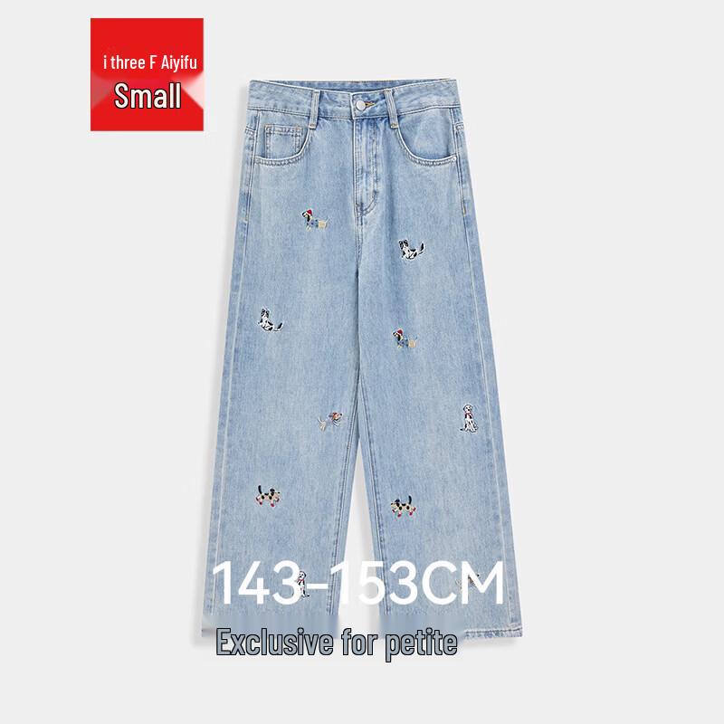 IEF Petite 2026 Summer Cartoon Embroidered Denim Wide-Leg Pants XS