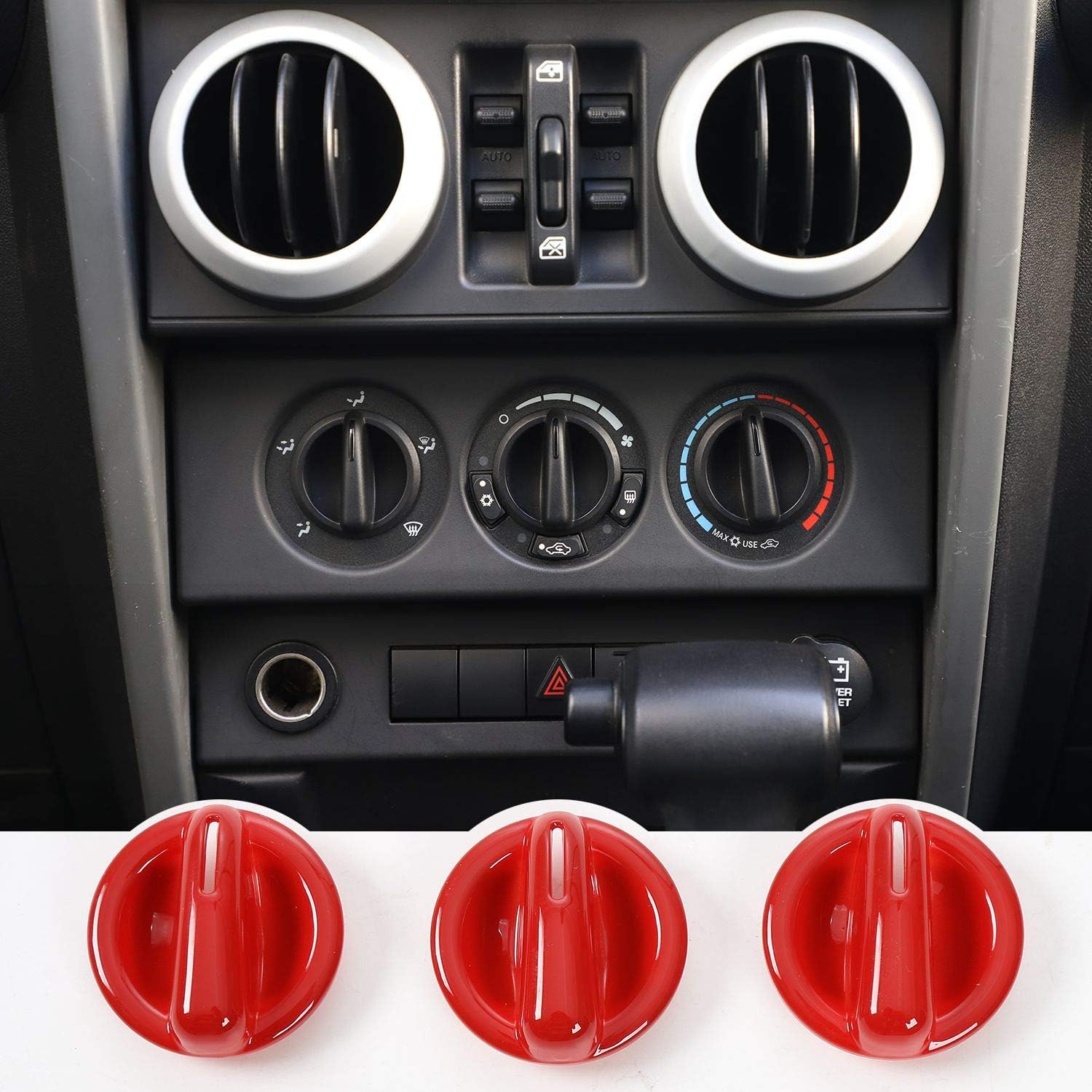 

3PCS Car Interior Air Conditioning Switch Knob Cover Trim for Jeep Wrangler JK JKU 2007-2010 (Carbon Fiber Pattern) красный