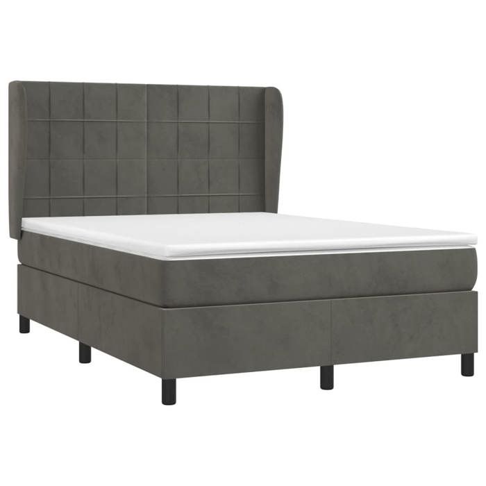 3129208 vidaXL Lit à sommier tapissier et matelas Gris foncé 140x190cm Velours