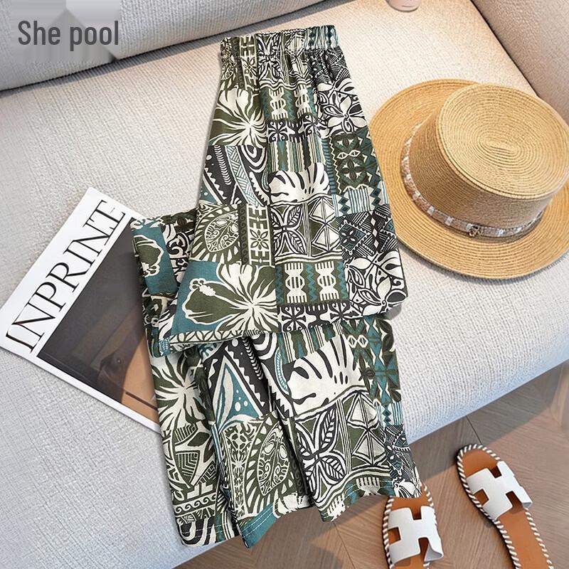 

Women s Flowy High Waist Wide Leg Print Pants One Size