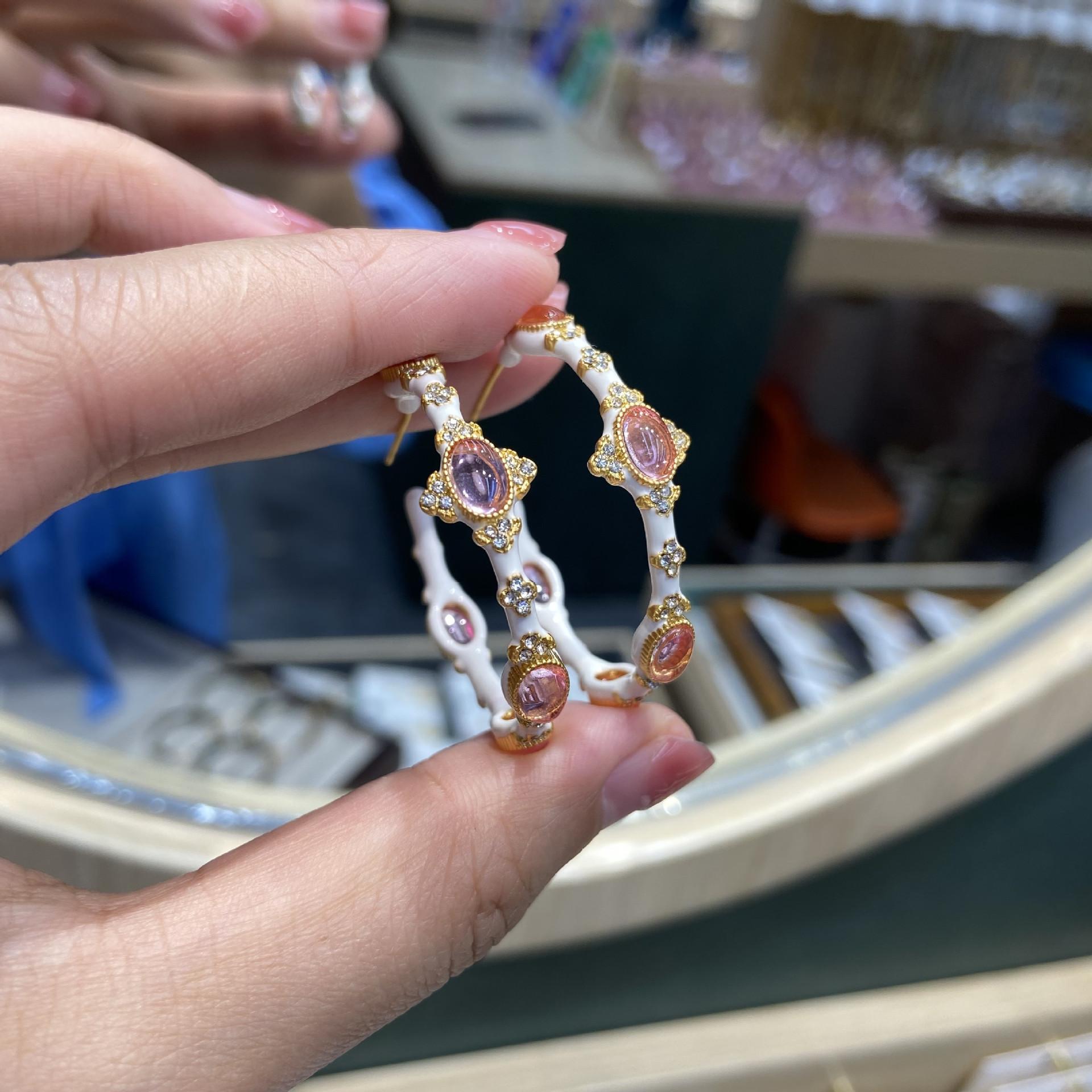 

A3-3-19899 Enamel dripping oil natural stone turquoise earrings Tiger s eye earrings glazed stone earrings