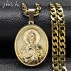 Herren Edelstahl Jesus Kreuz Halskette Medaille Anhänger Lange Halskette Vergoldet Religiöser Christlicher Halsketten Schmuck ZZ455